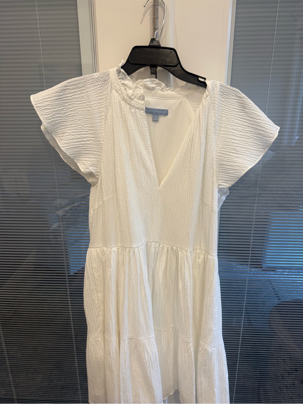 ANTONIO MELANI White Textured V-Neck Tiered Midi Dress